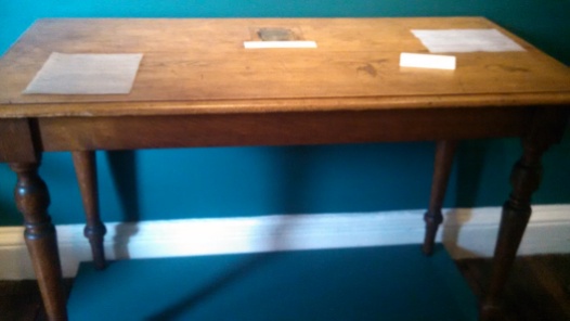 Desk used by Dickens to write The Mystery of Edwin Drood, which he was working on at his death (though not in the Charles Dickens house itself).